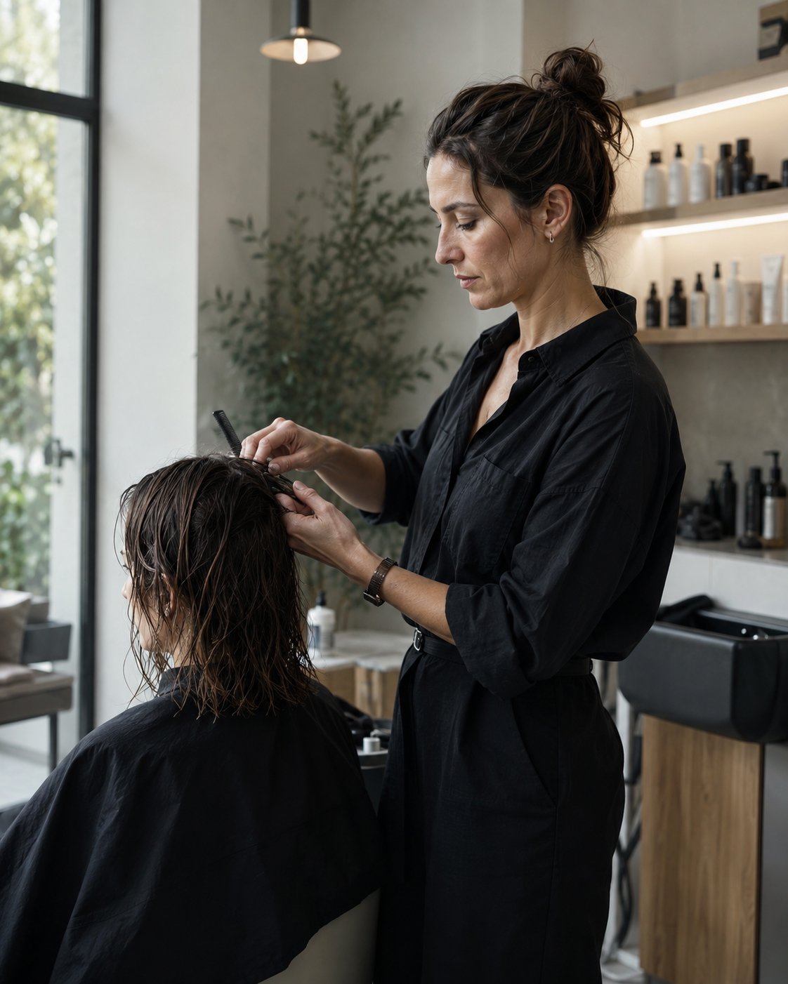 Professionnelle de la beauté dans son établissement